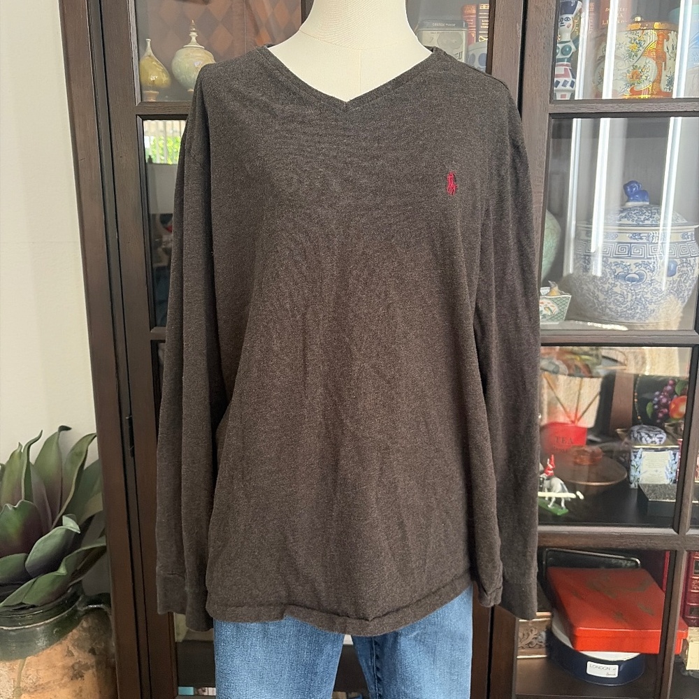 Polo long sleeve v-neck cotton tee shirt, XL